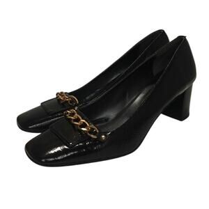 Black patent Leather heeled loafers sz 11 made in Italy